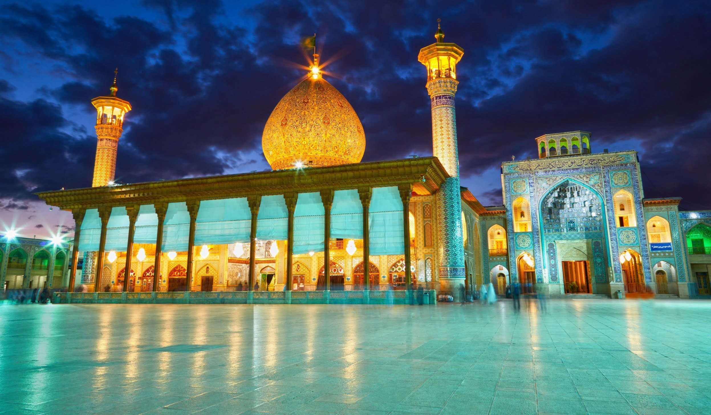 Shah Cheragh mosque after sunset. Shiraz, Iran