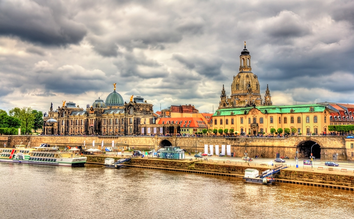 Dresden on bank of Elbe river